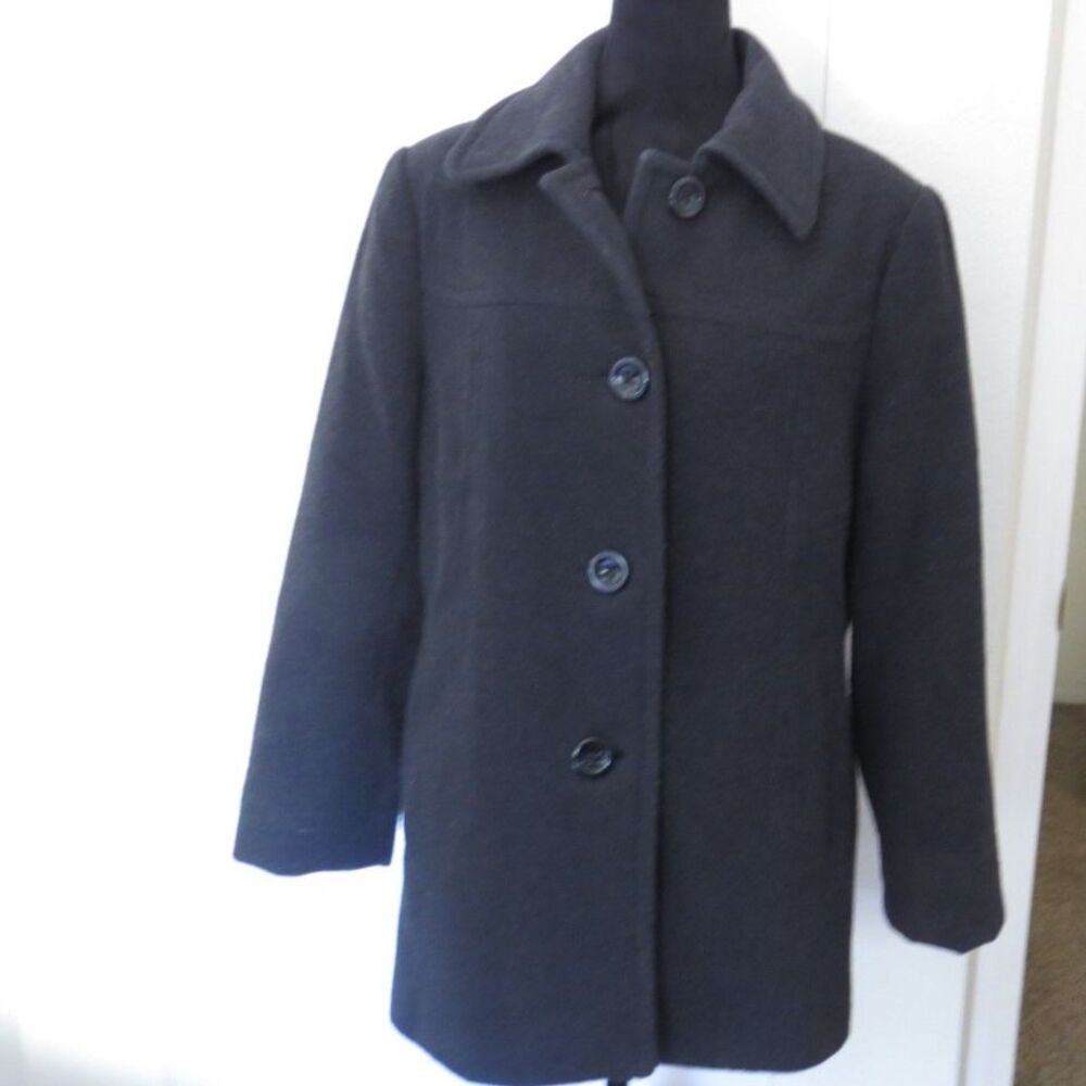 Anne Klein Women's Classic Wool Blend Pea Coat Minimalist Black L EUC